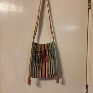 Vintage Retro Woven Striped Fringe Shoulder Bag Purse